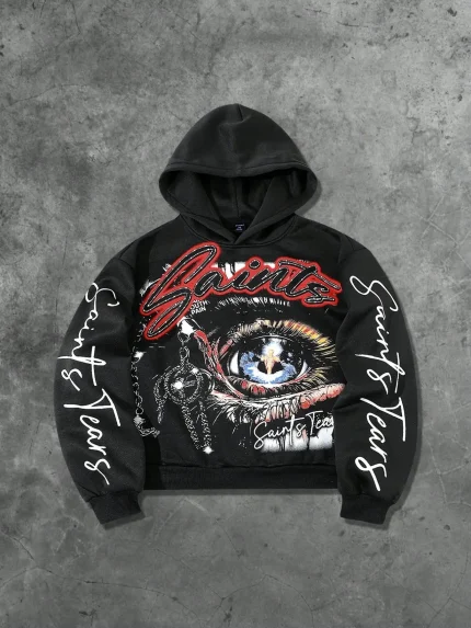 77 studios saints black hoodie stylish streetwear unisex hoodie with bold “Saints” design made from premium soft fabric for casual wear